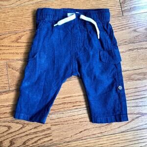H&M Blue Cargo Linen Pants Baby Boy Size 4-6 Months